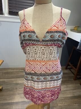 Strappy Cami Floral Sleeveless VNeck Tunic Top L Festival Boho Cottagecore Y2K